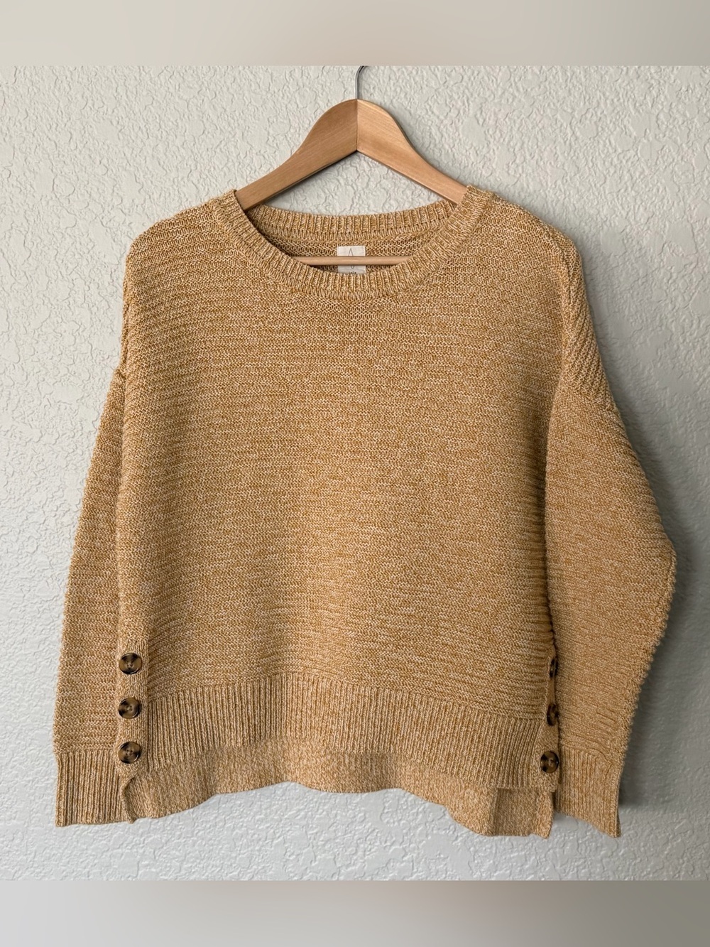 Joie Marled Camel Crewneck Sweater with Side Buttons